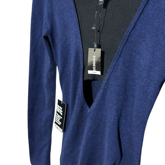 Express Navy Blue Long Sleeve Bodycon Dress Open Back Party Club NWT Size XS - Picture 6 of 8